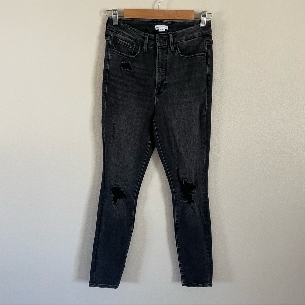 Good American Black Skinny Jeans with Distressed Knees